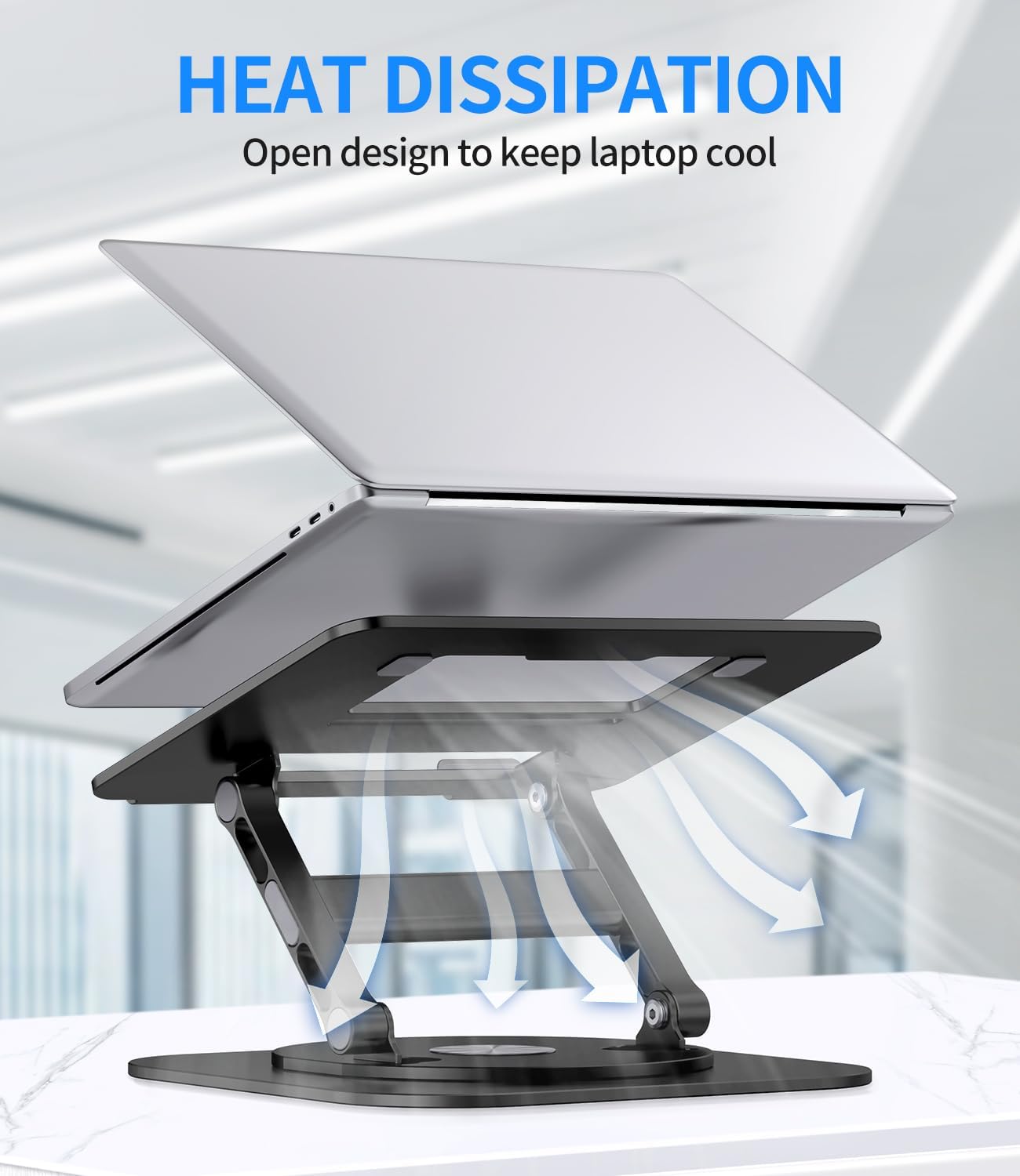 Adjustable Laptop Stand with 360 Rotating Base, Stable Computer Stand for Laptop Ergonimic Foldable Laptop Riser for Desk Compatible with MacBook Pro/Air Notebook up to 16 Inches, Black