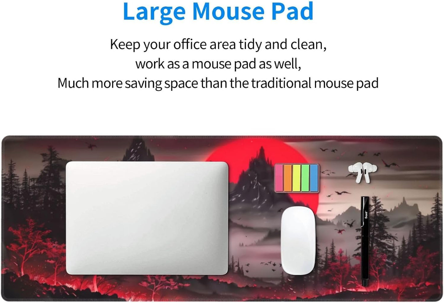 Extended Gaming Mouse Pad, Large Desk Mat XL Anime Mouse Pad Waterproof with Stitched Edges, Non-Slip Desktop Pad for Home and Office, Level Up Your 31.5x11.8 Inch (Darkness Red Moon2)