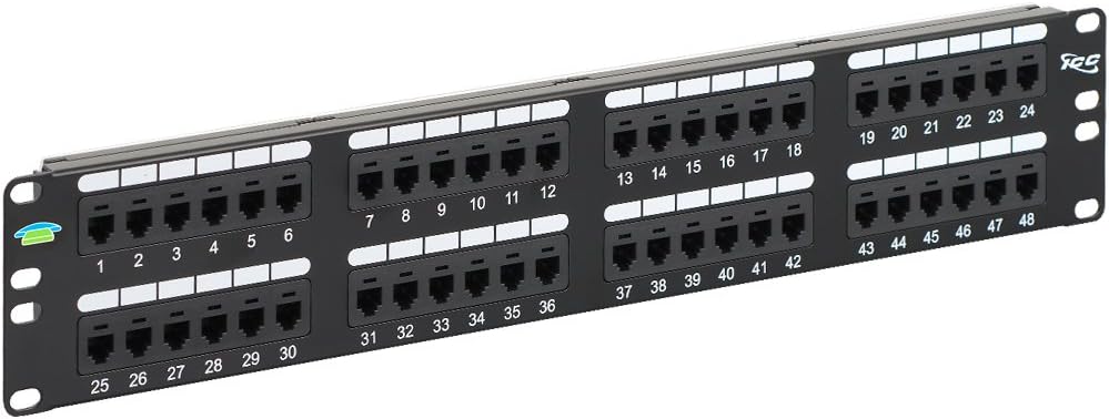 ICC Voice Patch Panel, UL Listed, Rackmount 6P6C 48 Port 2U 19-Inch Telephone Network Patch Panel with Rear UTP USOC Wiring 110 IDC Terminal Blocks for PBX and Business Phone Systems, Black