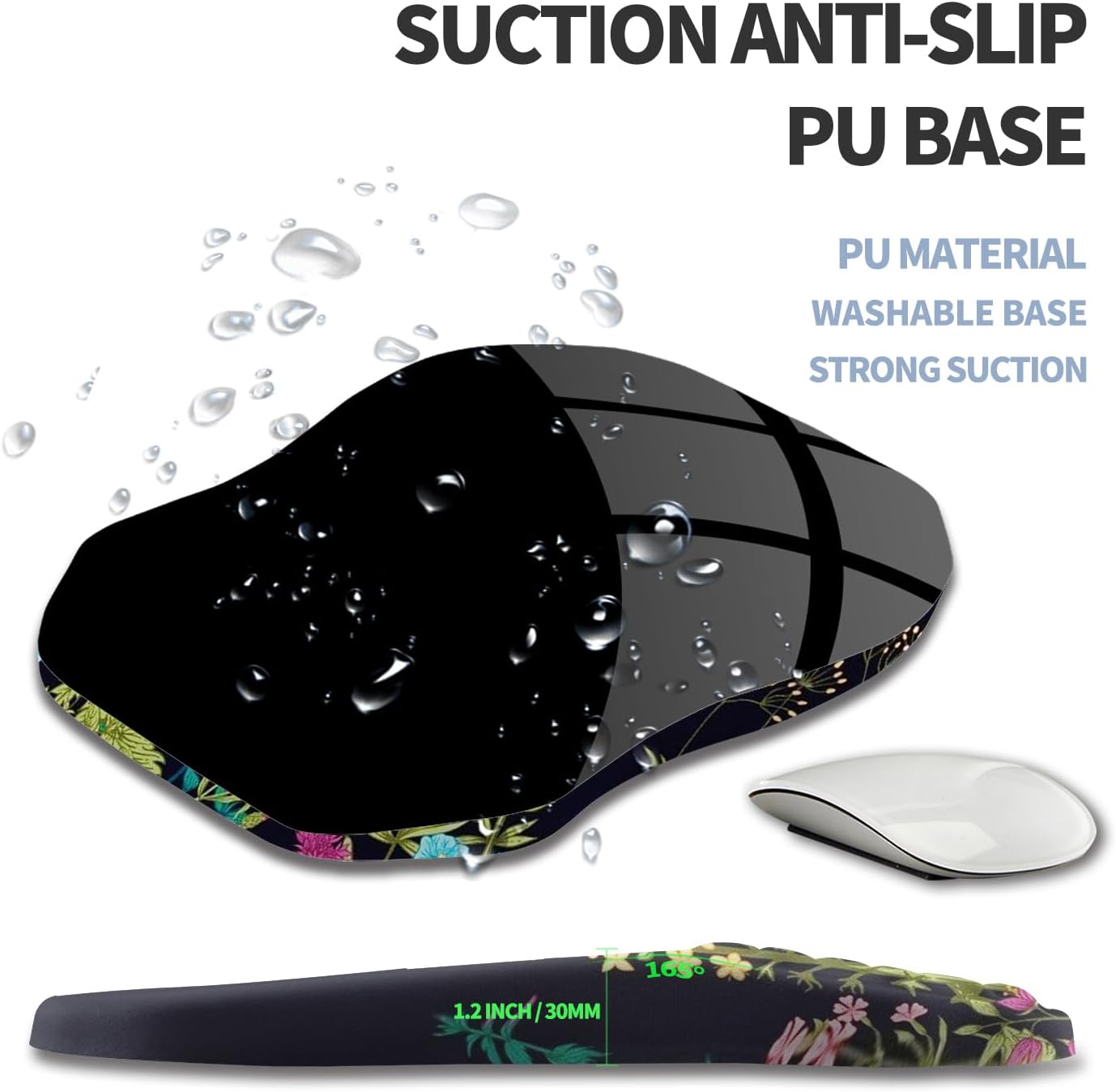 Ergonomic Raised Mouse Pad Wrist Support with Bilateral Slope Memory Foam Mousepad for Wrist Rest and Carpal Tunnel Pain Relief 11.8x7.9〃Midnight Flowers