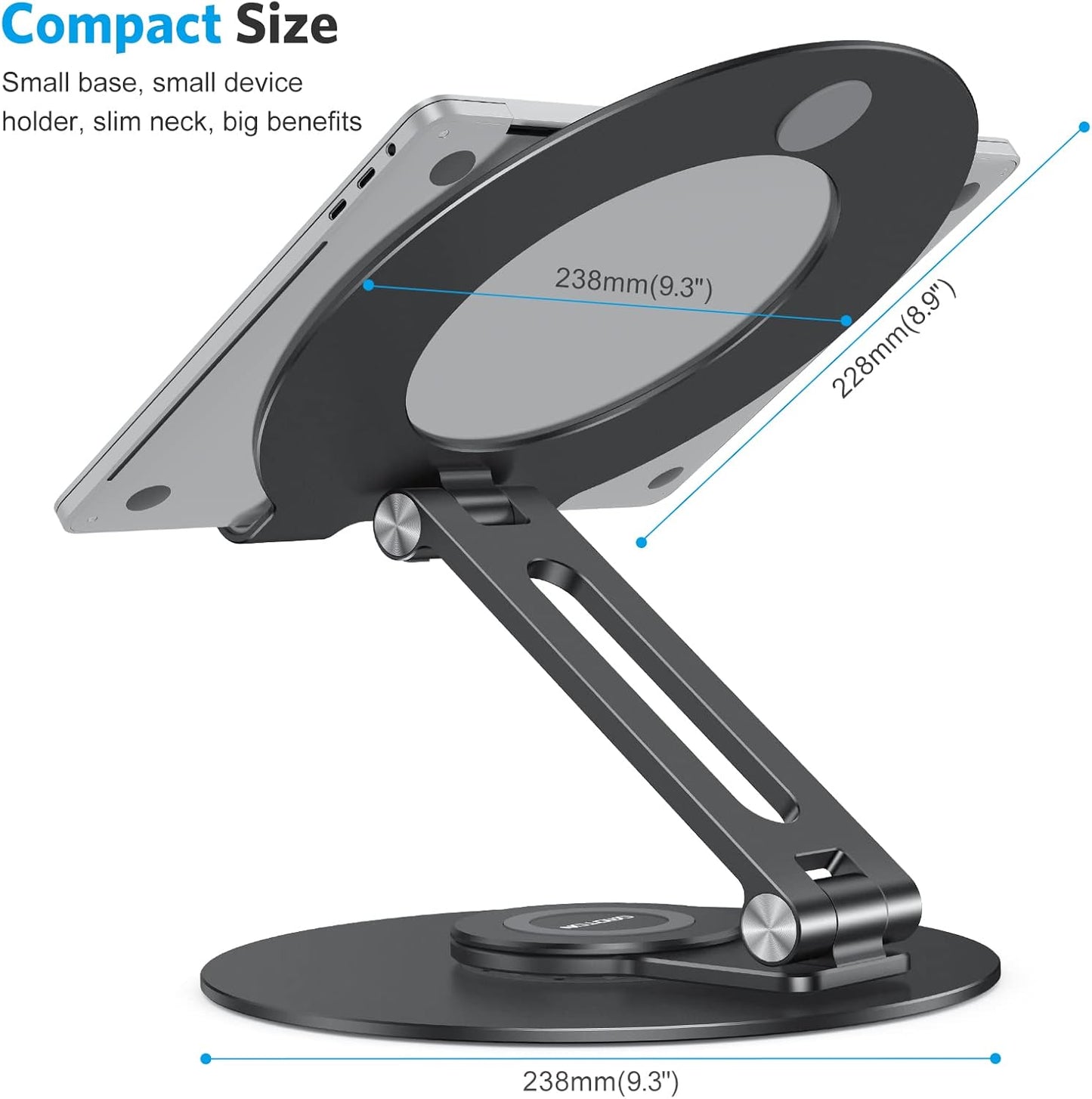 OMOTON Adjustable Laptop Stand with 360 Rotating Base, Ergonomic Laptop Riser for Collaborative Work, Dual Rotary Shaft Fully Foldable for Easy Storage, Fits All Laptops up to 16 inches, Black