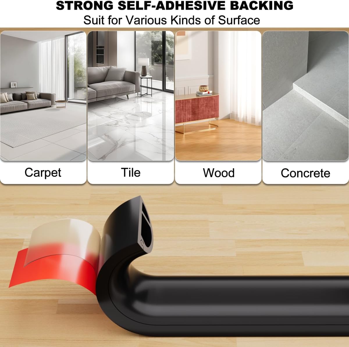 6FT Side-Open Extension Cord Covers for Wires on Floor,Silicone Power Cable Protector Cord Hider Management Strip,Hide Electric Wire on Carpet,Chord Runner Protective Safety Wiremold,Black