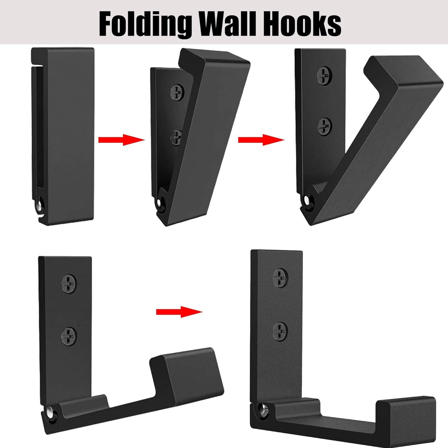 Folding Coat Hooks, Foldable Wall Hooks for Hanging Aluminum Alloy Cloth Hanger Coat Hanger Headphones Holder Headset Wall Hanger Hook- Pack of 2 (Black)