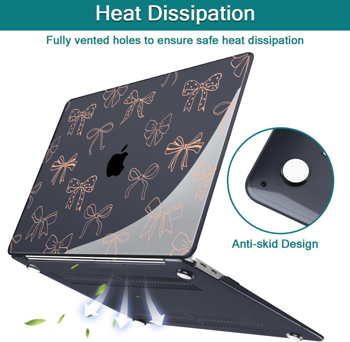 Teryeefi Case for MacBook Air 13 inch 2020 2019 2018 fits Model M1 A2337 A2179 A1932 with Retina Display with Touch ID, Plastic Hard Shell & Keyboard Cover & Screen Protector, Gold Bows A003