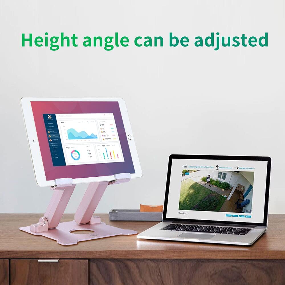 KABCON Tablet Stand,【Updated】 Adjustable Eye-Level Aluminum Solid Desktop Stand Holder,Compatible with iPad Series,Microsoft Surface Series,Samsung,Kindle Fire,Etc.Up to 15'' Tablets-Pink