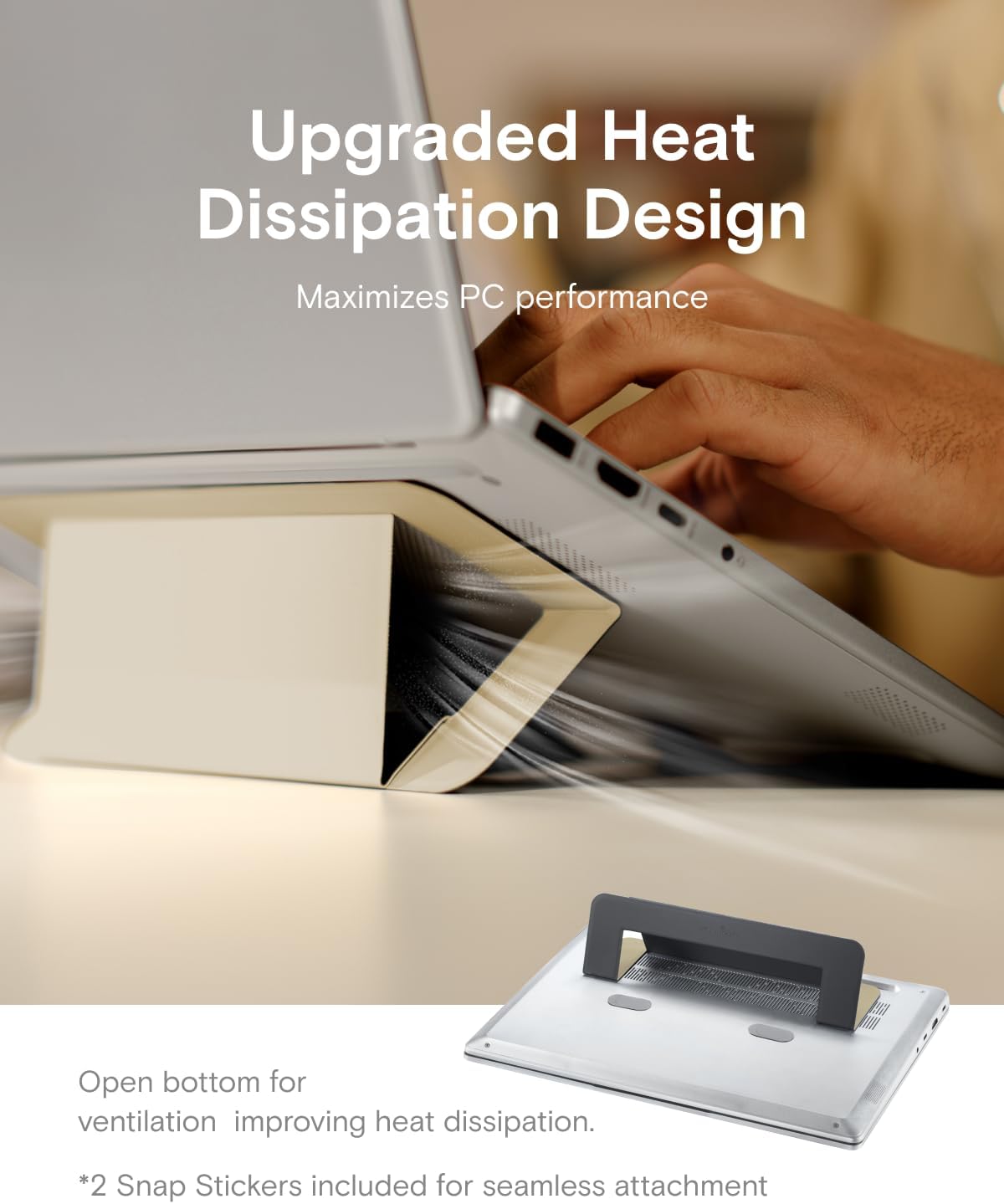 MOFT Laptop Stand for Desk, Adhesive Airflow Laptop Cooling Stand for Heat Dissipation with 2 Adjustable Viewing Angles,Foldable&Portable Computer Stand Compatible with Laptops 11"-16",Earthen Beige