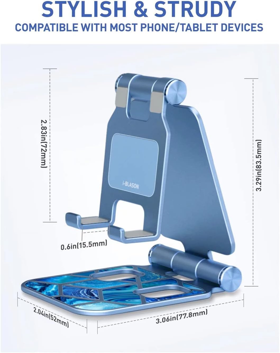 i-Blason Cell Phone Stand for Desk, Cell Phone Holder, Fits All Smart Phones, iPhone 16 15 14 13 Pro Max, Foldable Phone Stand Holder, Blue