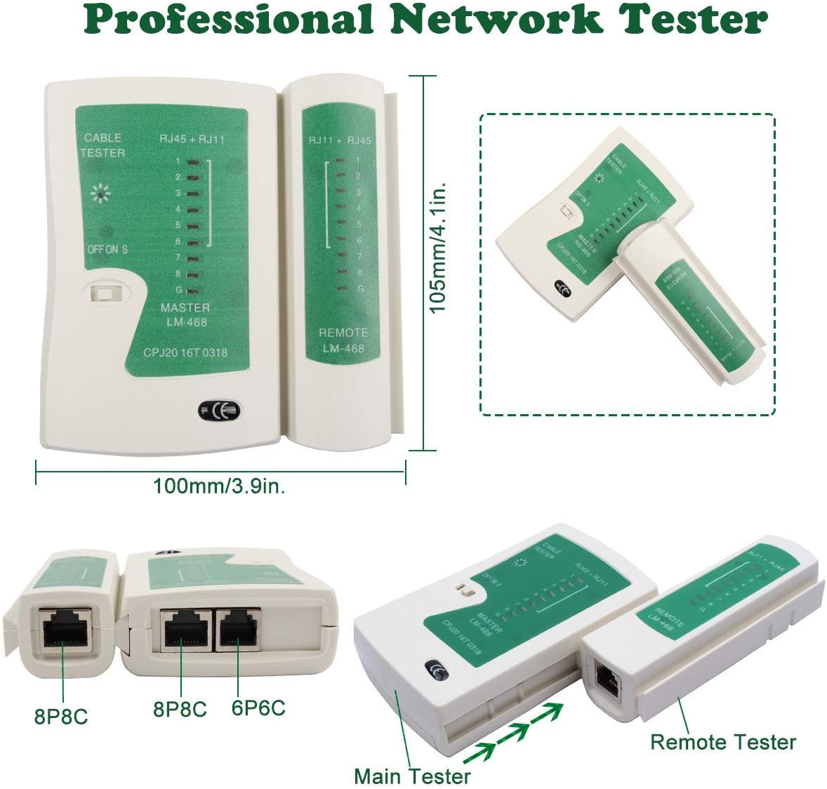 Delgada RJ45 Ethernet Network Crimping Tool Kit for Cat6 Cat5e Cat5 Crimp Tool, with 10pcs Cat5 Cat5e Connectors, 10pcs Covers, Network Cable Tester, Cutter and Stripper