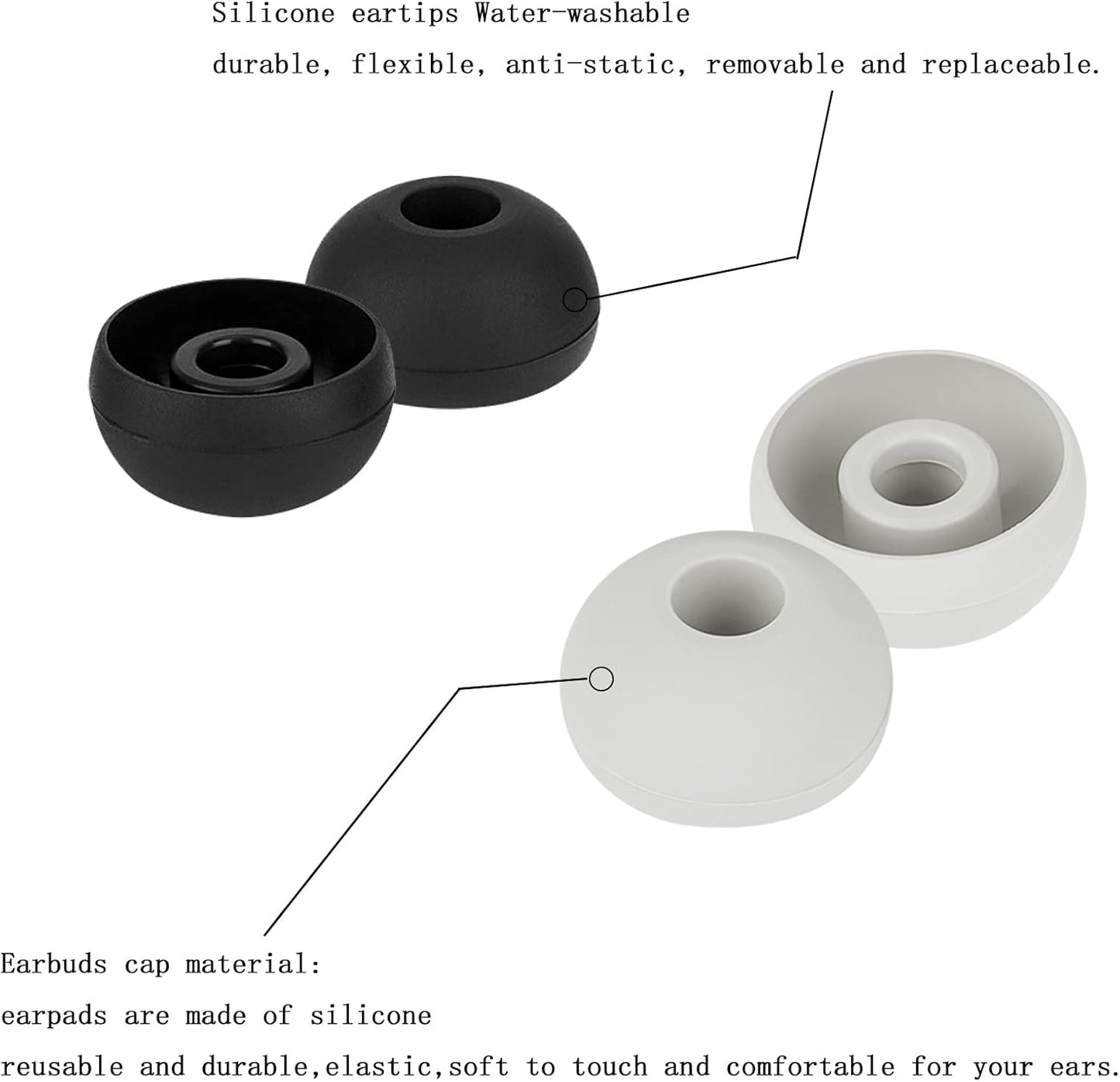 8 Pairs Replacement Earbud Tips Earbud Covers Silicone Tips Compatible with Powerbeats 1/2/3 Wireless Beats by Dre Headphones,Earbud Replacement Tips(Black+Light Gray)