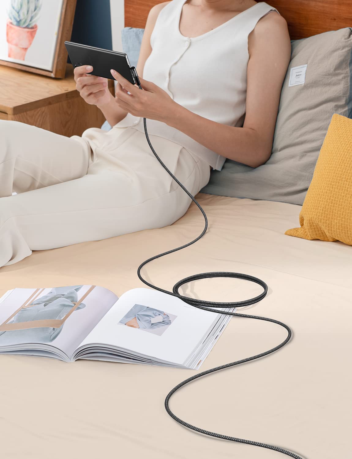 AINOPE Type C Charging Cable Fast Charge 3.1A Right Angle USB C Charger Cable, Resistant Nylon Braided USB C Cord -10ft/3m Black