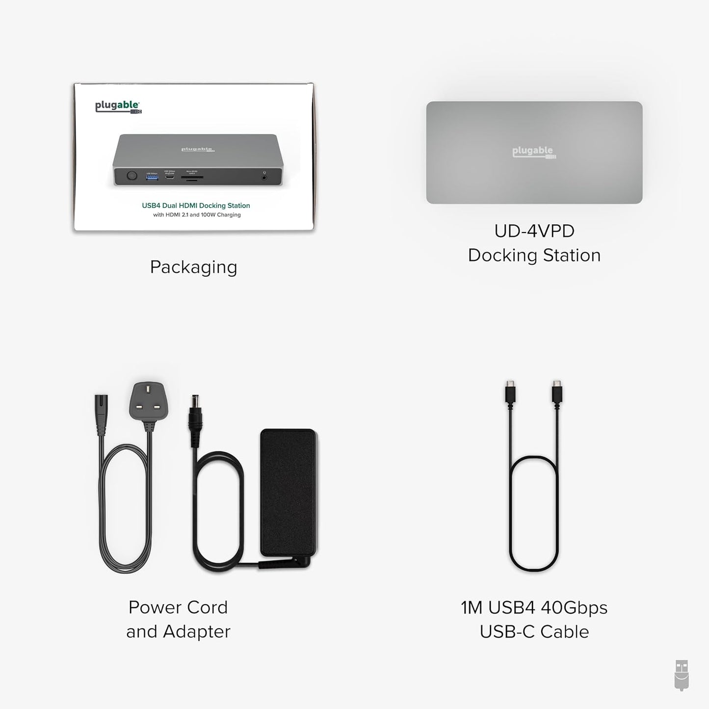 Plugable USB C Docking Station Dual Monitor, 11-in-1, USB4 40G 100W Laptop Charging Dock for Windows and Thunderbolt, 4K HDMI 2.1 upto 120Hz, 2.5Gbps Ethernet, SD Reader, 20W USB-C Charging Driverless