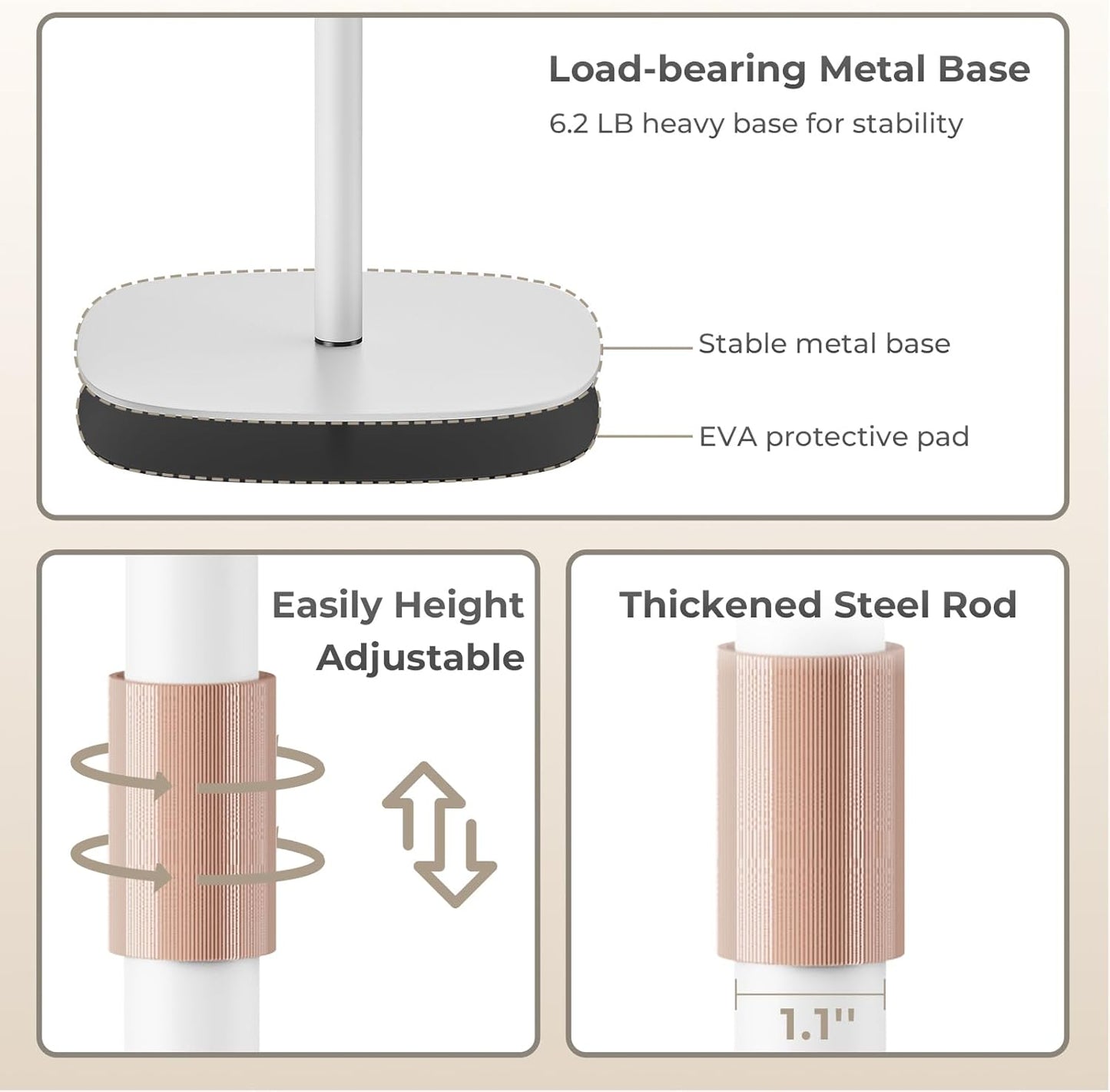 Portable Laptop Floor Stand, Bedside/Sofa Table with Height Adjustable 18''~48'', Sleek Wooden Lectern Standing Desk Mobile Podium for Home, Office, School, White