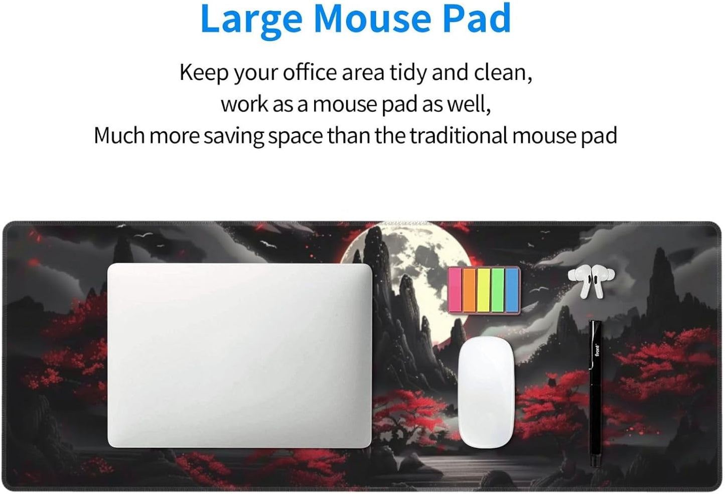 Extended Gaming Mouse Pad, Large Desk Mat XL Anime Mouse Pad Waterproof with Stitched Edges, Non-Slip Desktop Pad for Home and Office, Level Up Your 31.5x11.8 Inch (Night Canyon)