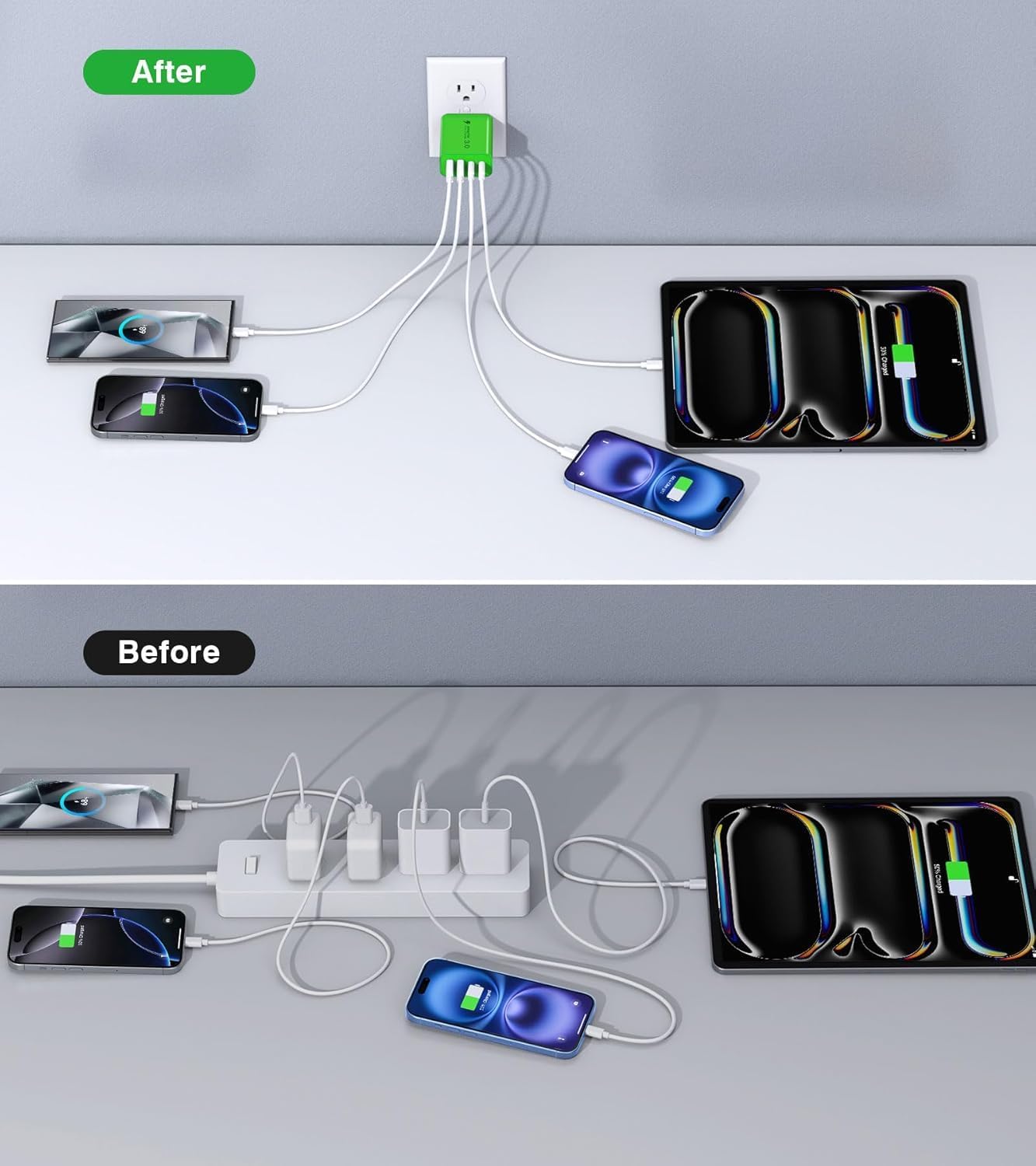 2 Pack USB C Charger, 40W Fast Charge Cube, 4-Port QC+PD Wall Plug,Multi-Port Type C Power Adapter for iPhone 16 15 14 13 12 Pro Max XS XR 8,Galaxy S24,Nexus,HTC,Google Pixel,and More(Green)