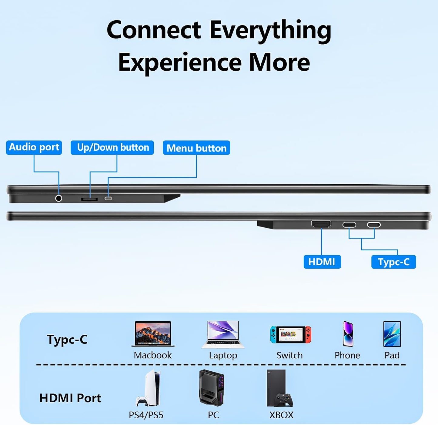 24” 2.5K 2560 * 1440 Portable Monitor 180Hz 120% sRGB USB-C HDMI Large Gaming Second Extender Display Monitor Adjustment Stand for MacBook Laptop,Camera,Desktop,PS5/4, Xbox, Switch,Phone