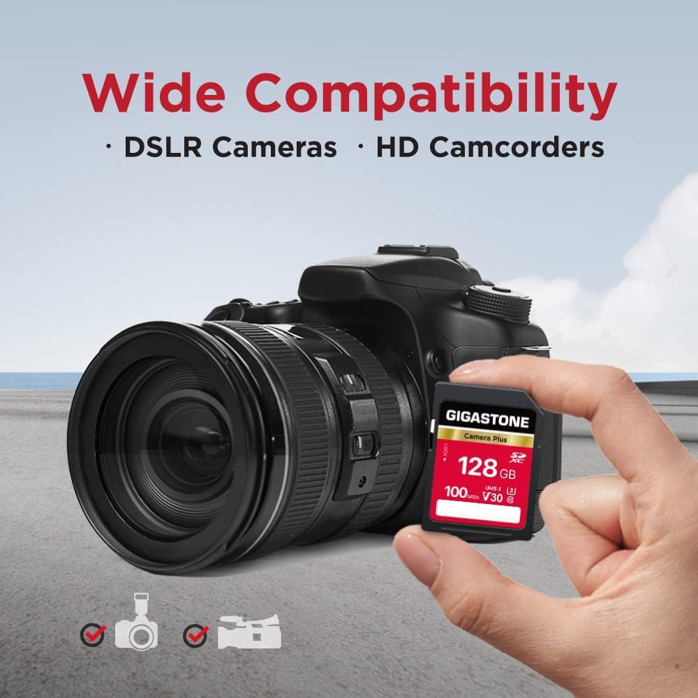 GIGASTONE 128GB SD Card 2-Pack, Camera Plus, UHS-I U3 Class 10 SDXC Memory Card Full HD Video for Canon Digital Camera, Full-Sized SD Card, with 2 mini case