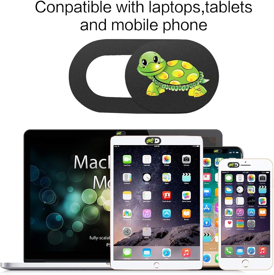3 Pack Laptop Web Camera Cover Ultra Thin (0.027in) Webcam Cover Slide Turtle Printed for Laptop,Desktop,PC,Macboook,iMac,Computer,Smartphone