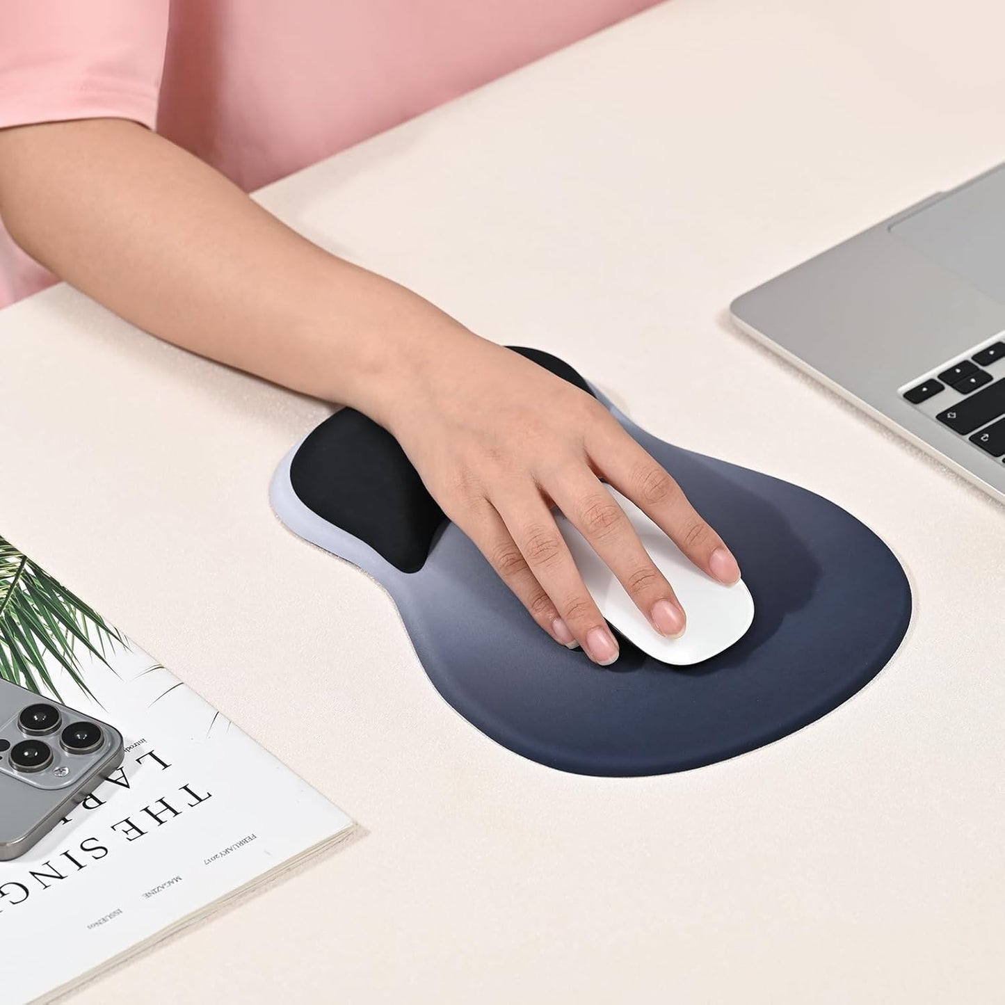 EooCoo Ergonomic Mouse Pad with Gel Wrist Rest Support Middle Concave Design, Relieve Wrist Pain Mousepad, Non-Slip Base for Laptop, Computer, Office Desk Accessories, Carpal Tunnel Syndrome