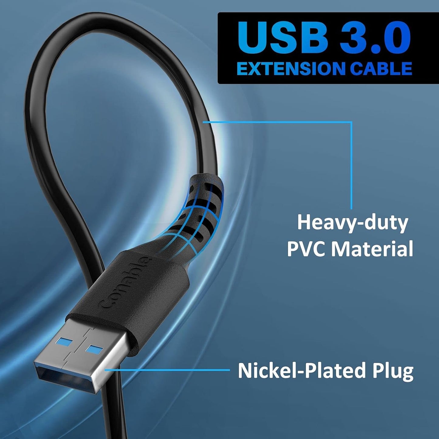 3 Pack USB 3.0 Extension Cable 4 Feet, USB A Male to Female Extender Cord, 5Gbps Data Transfer for Webcam, Printer, Keyboard, Mouse, Flash Drive, Hard Drive, Controller, Black Cable with 5 Cable Ties