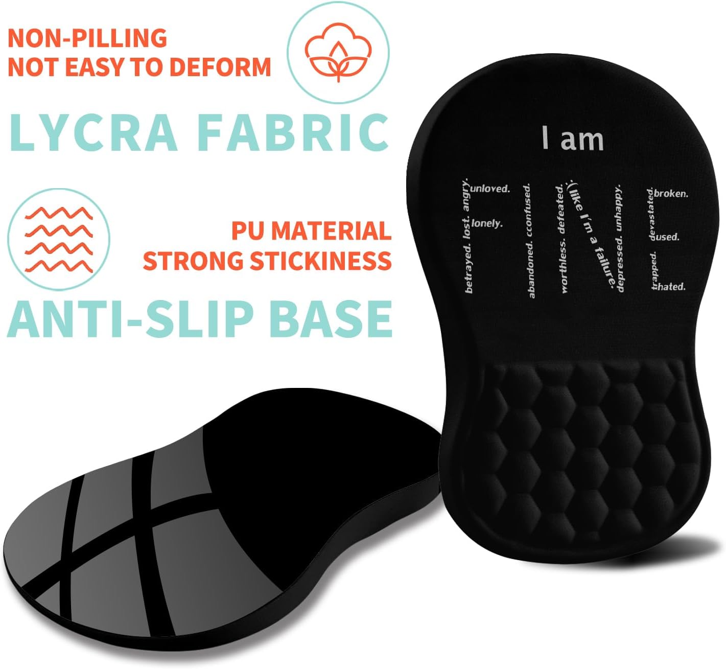 Ergonomic Mouse Pad Wrist Support with Memory Foam Massage Bulge, Carpal Tunnel Pain Relief Mousepad Wrist Rest for Mouse(12x8 inch, I Am Fine)