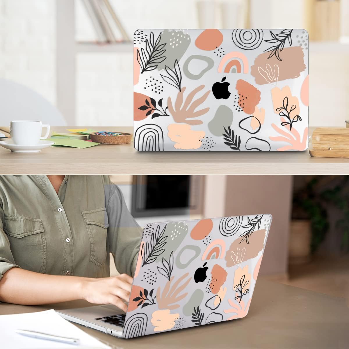 Compatible with 2025 2024 2023 2022 MacBook Air 13.6 inch Case M4 A3240 M3 A3113 M2 A2681 with Touch ID, Plastic Hard Shell Case&Keyboard Cover&Screen Protector&Webcam Cover, Abstract Leaf