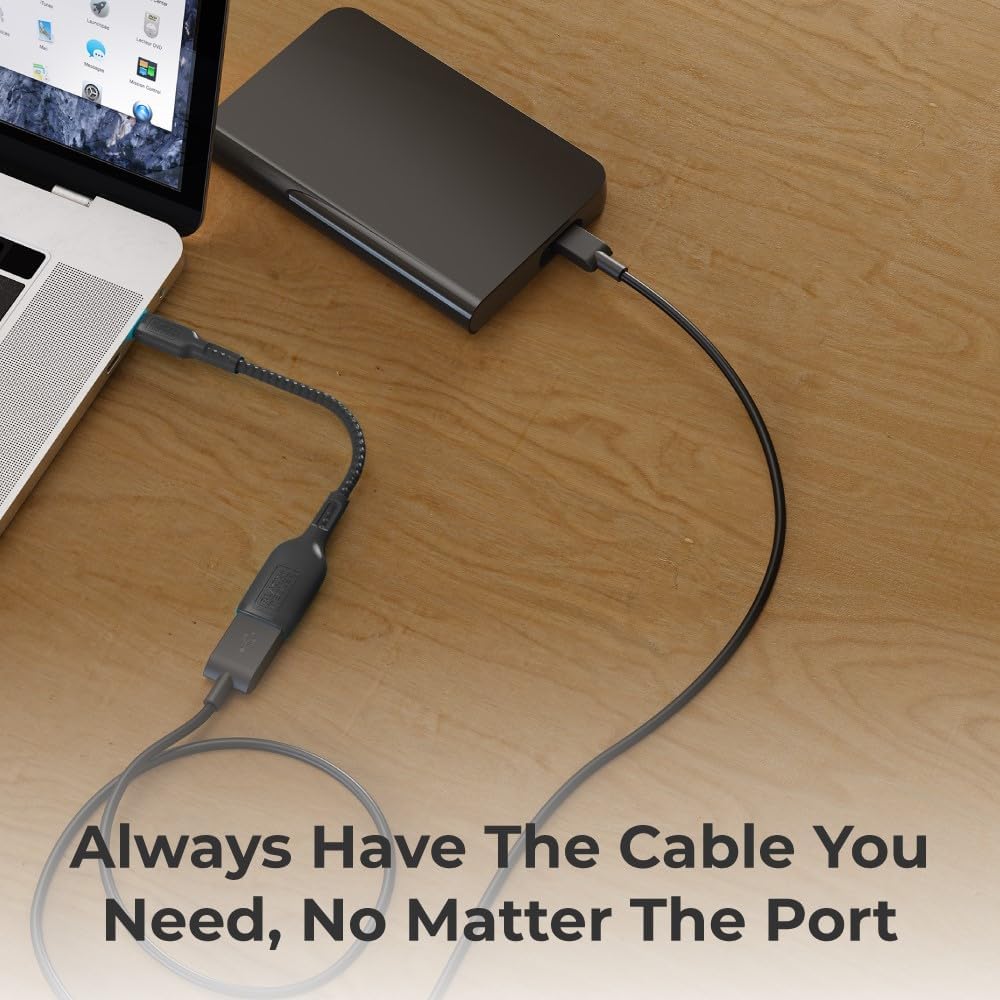 BLACK+DECKER USB C to USB A Adapter, USB C Male to USB Female Adapter Nylon Braid, Type C OTG Cable Compatible w/iPhone 16 15 Pro, MacBook Pro 2022/Air/Mini, iPad—2 Pack, 3" (Black)