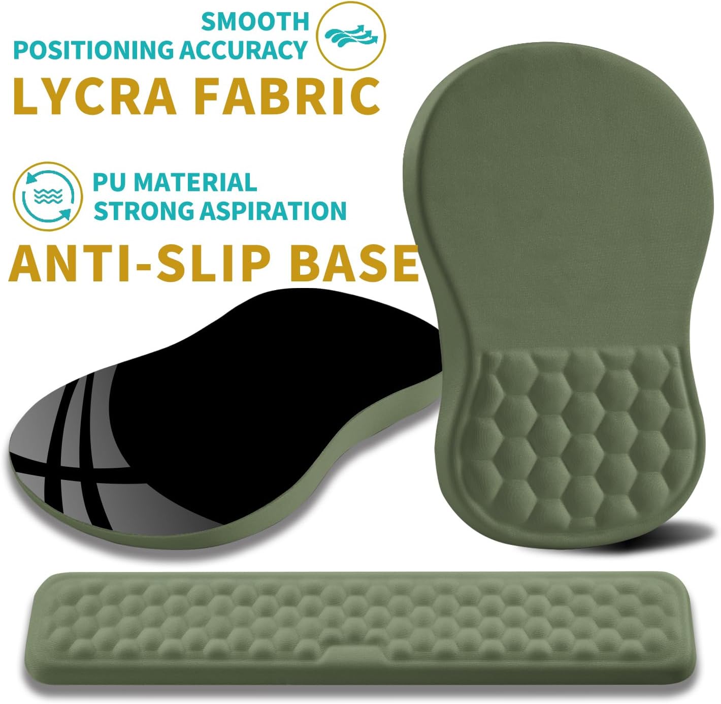 Hokafenle 2 in 1 Ergonomic Mouse Pad Wrist Support & Wrist Rest for Computer Keyboard Set, with Relieve Carpal Tunnel Pain Massage Bulge and Full Memory Gel Design (2In1 Set, Dark Green)