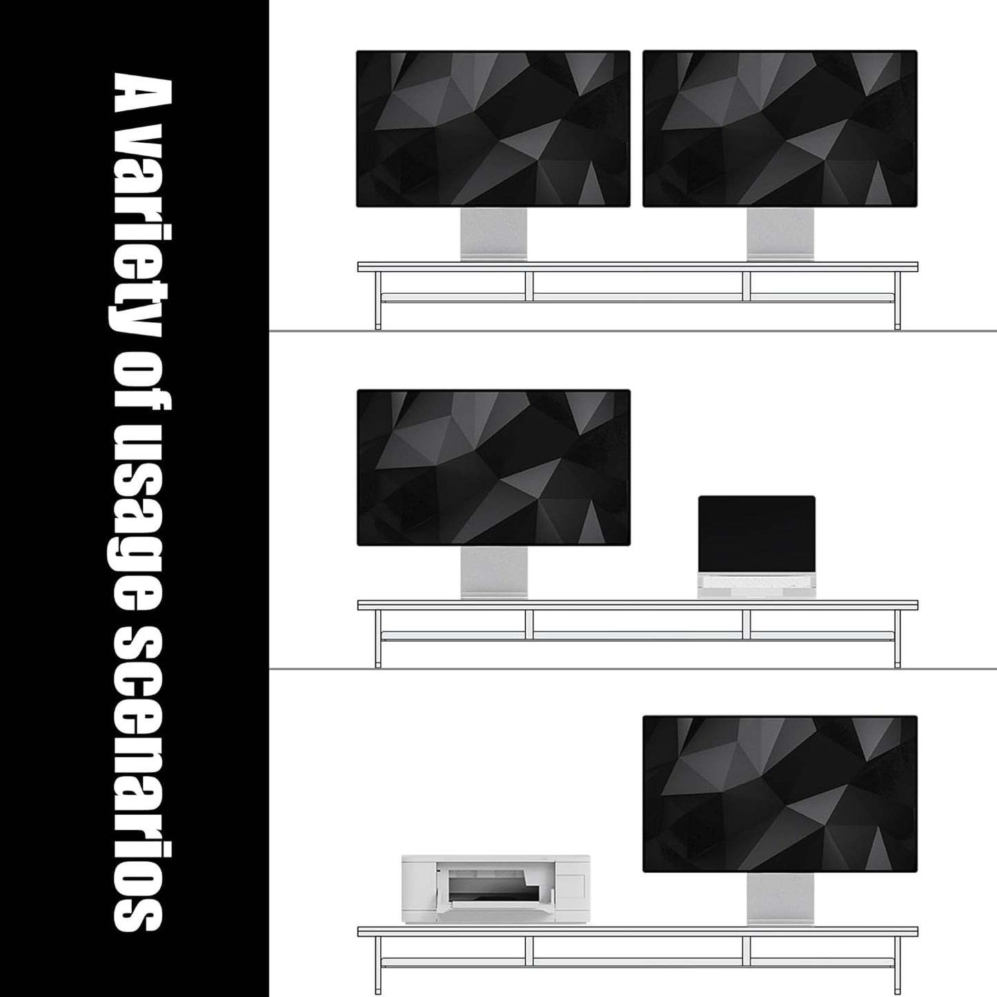 Dual‑Tier Monitor Stand for Modern Desk Setup – Minimalist Wooden and Metal Riser Shelf with Transparent Acrylic Feet for Dual Monitors, Laptops, Home Office Aesthetic,White