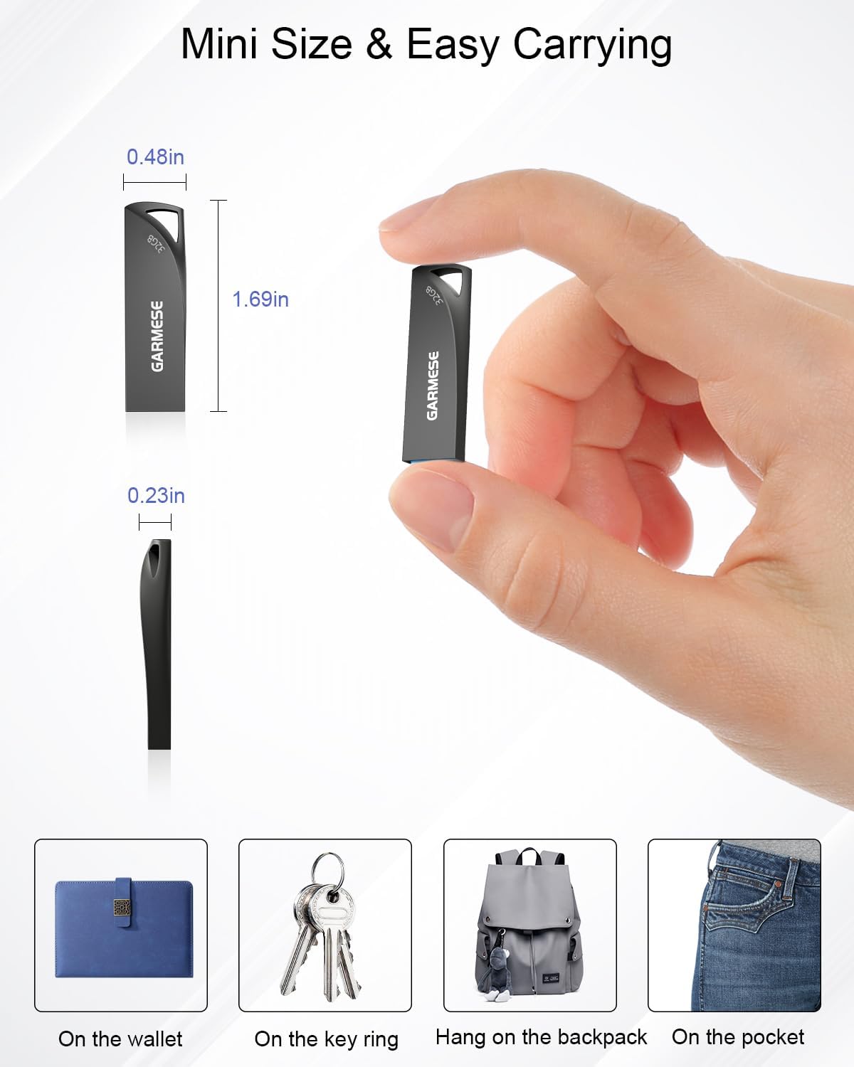 32GB USB 3.0 Flash Drive, 5-Pack Waterproof Metal USB Memory Stick, Slim Thumb Drive Portable Pen Drive with Keychain Hole Stylish Jump Drive for Computer/Car/Smart TV