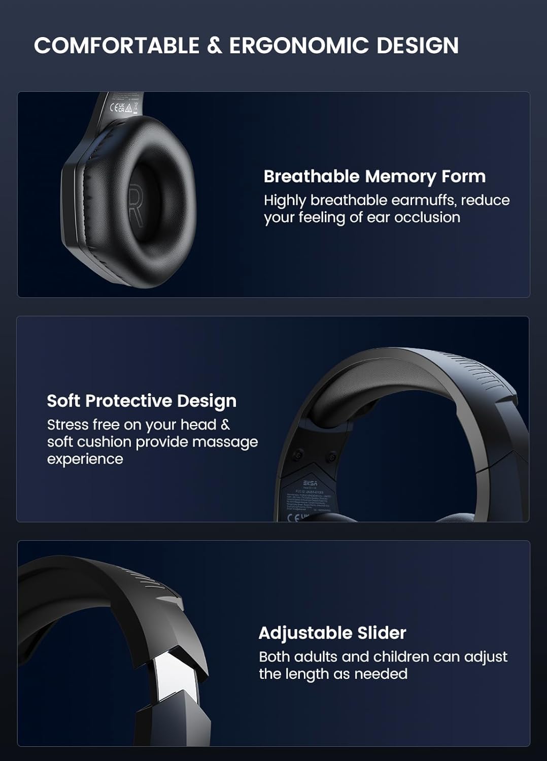 EKSA Wireless Gaming Headset, 2.4GHz USB Gaming Headphones with Microphone for PC, PS5, PS4, Nintendo Switch, 7.1 Surround Sound PC Headset, RGB Light, Ergonomic Design, 3.5mm Wired for Xbox Serie