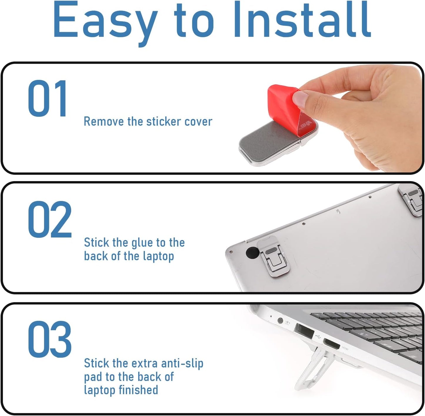 Bewudy 2 Pcs Portable Keyboard Riser With Dual Tilt Angle Adjustment, Foldable Laptop Stand, Mini Computer Stand for Desk, Self-Adhesive Feet for Most Keyboards (Silver)