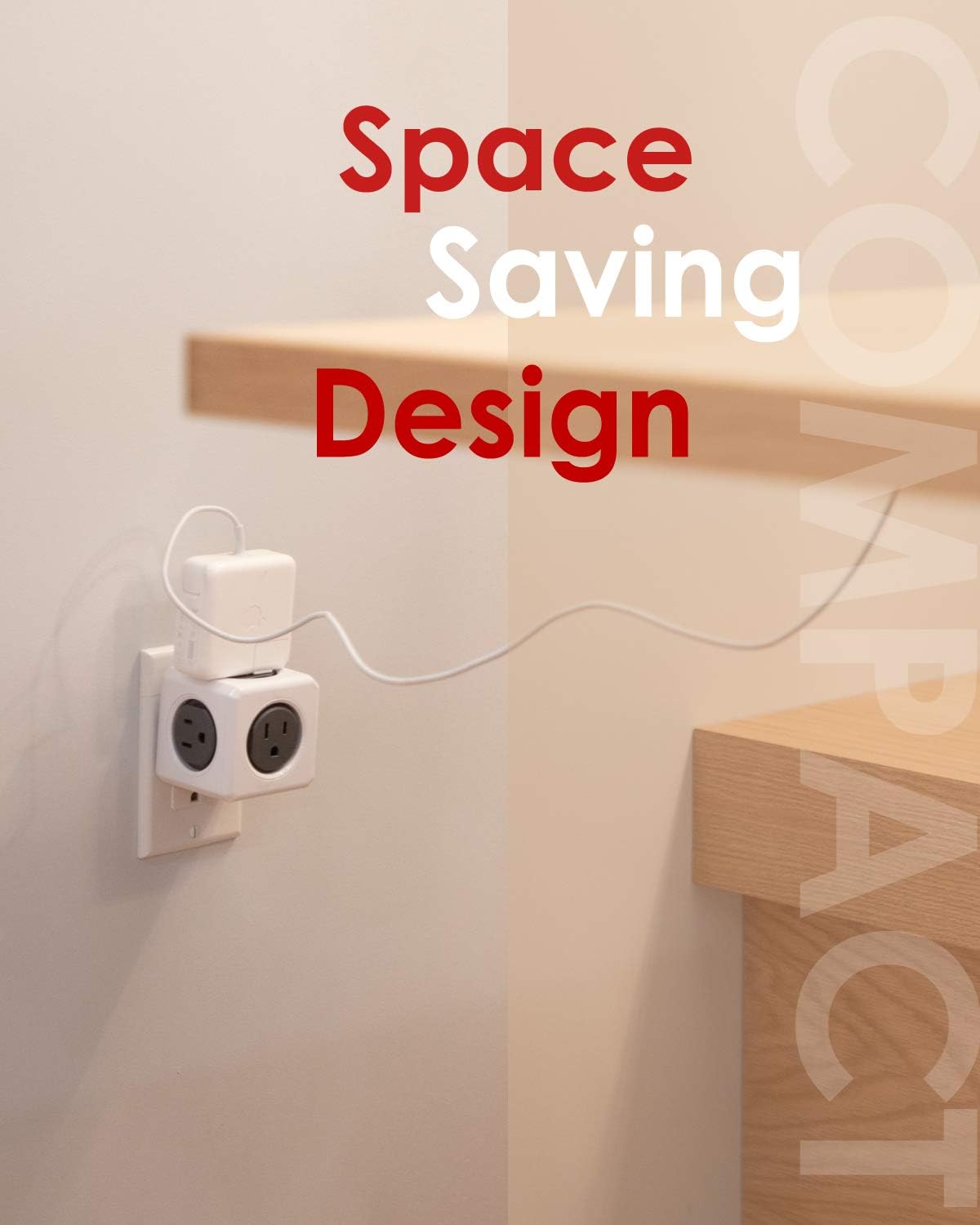 Allocacoc PowerCube Original 5 outlets, Surge Protector Wall Plug Charger Outlet Multiplier, Compact for Travel Home Office Dorm workspace 1875W 125V 15A ETL(Grey)