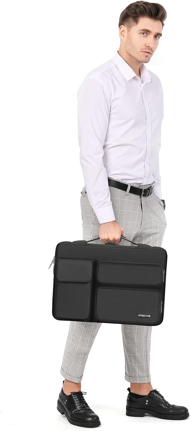 MOSISO 360 Protective Laptop Case 15 inch, Laptop Sleeve Compatible with MacBook Air 15 M4 A3241 M3 A3114 M2 A2941 2025-2023, Dell XPS 15, Side Open Bag with 2 Raised&1 Flapover Pockets, Black