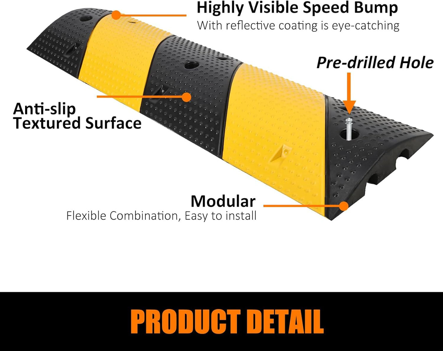 Heavy Duty Speed Bumps for Driveway, 39.4" 2 Pack Rubber Speed Bumps, 2 Channel Modular Traffic Speed Bump Hump Cable Protector Ramps for Asphalt Concrete Gravel Driveway Road with 6 Bolt Spikes