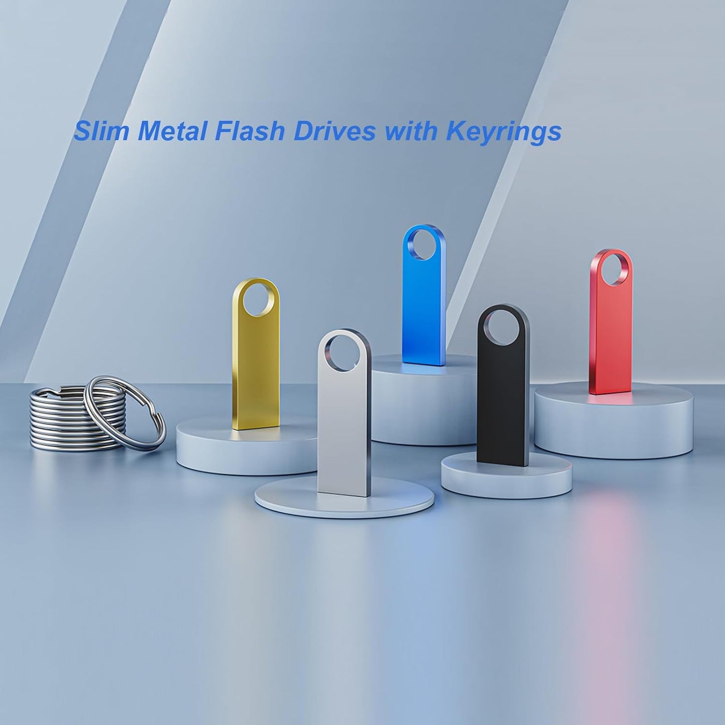 1GB USB Flash Drive 2 Pack with Keychains, Wooolken Sleek Metal USB 2.0 Thumb Drives Memory Stick for PC Laptop Computer