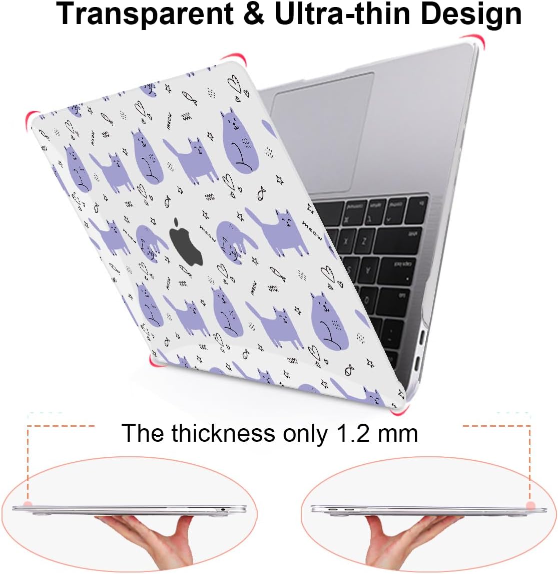 Compatible with 2021 2020 2019 2018 MacBook Air 13 inch Case M1 A2337 A2179 A1932 Touch ID, Crystal Clear Pattern Plastic Hard Shell Case for MacBook Air 13 inch M1 2021, Cute Cat & Fish