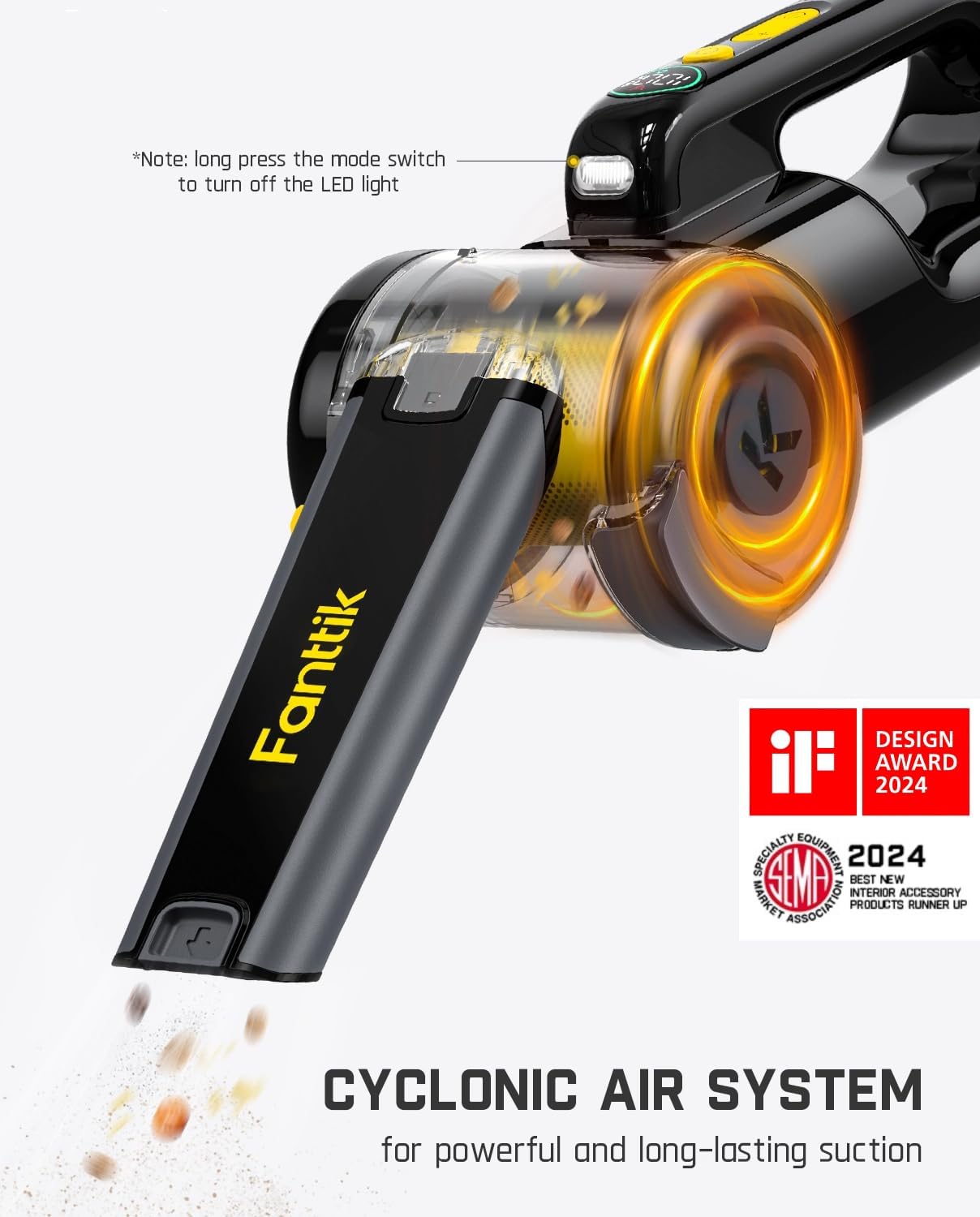 Fanttik Fold V10 APEX Pivot Cordless Car Vacuum, 17000Pa Handheld Vacuum Suction Power, Smart LED Display, Portable for Car Home Pet (Deluxe with Flexible Hose&Pet Brush)