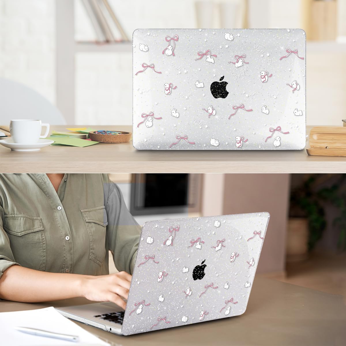for 2025 2024 2023 2022 MacBook Air 13 inch Case M4 A3240 M3 A3113 M2 A2681 with Touch ID& 13.6" Liquid Retina Display, Plastic Hard Shell&Keyboard Cover&Screen Film&Webcam Cover, Bunny-P