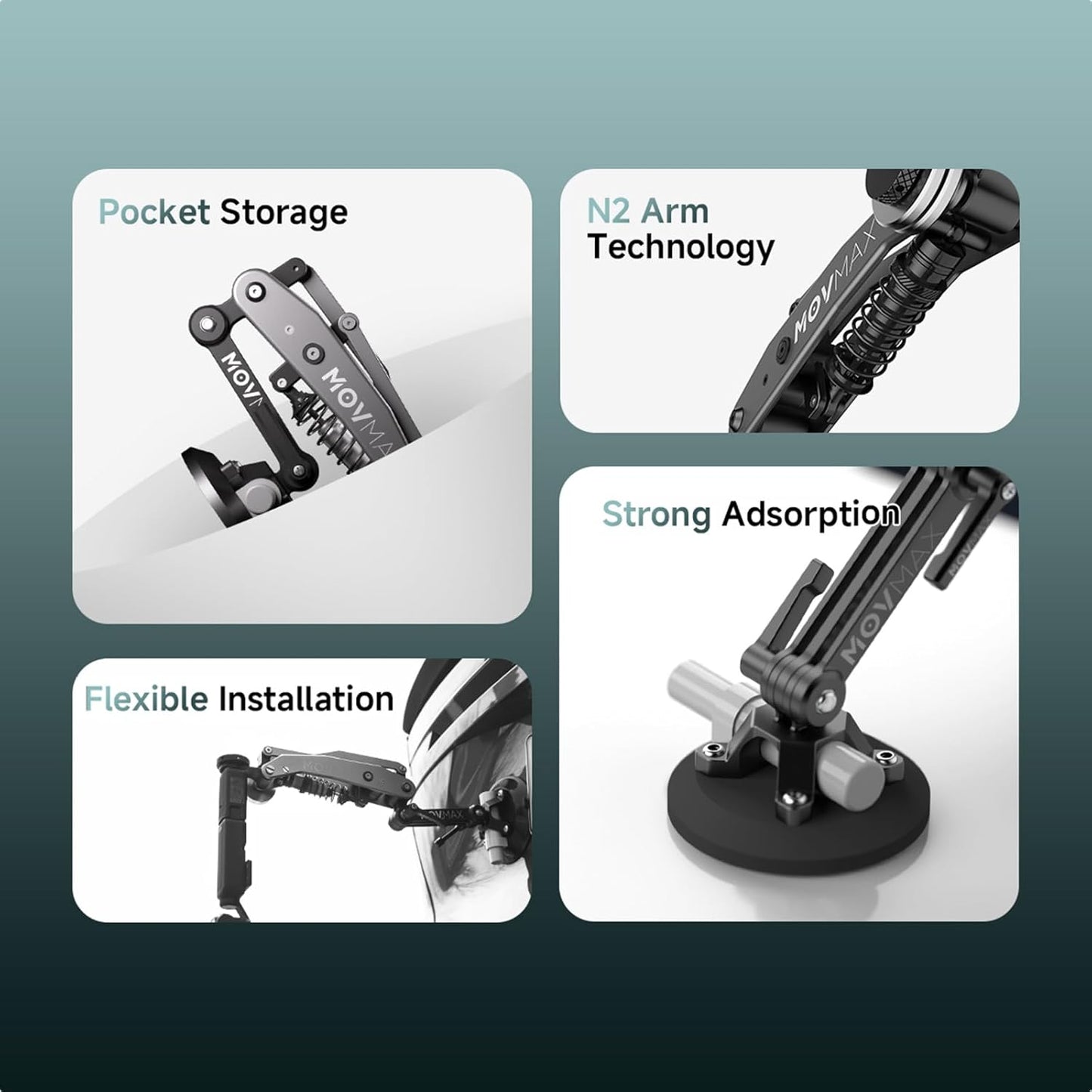 MOVMAX Blade Arm for DJI Pocket 3, Insta 360, and GoPro Hero 12 Cameras with N2 Arm Technology and Universal Locking Screw, Car Suction Cup Mount (ICY Rose)