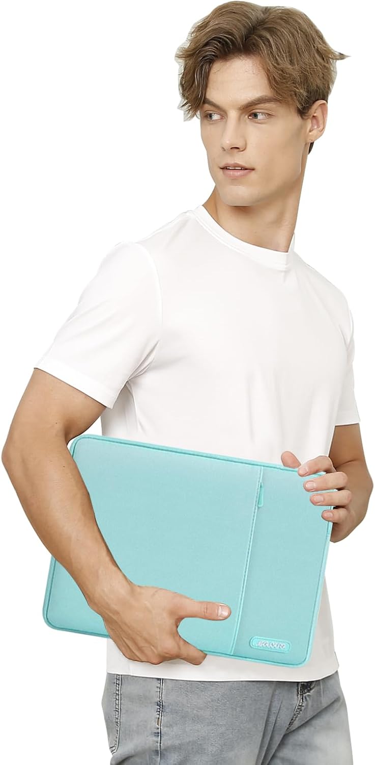 MOSISO Laptop Case 16 inch, 15-15.6 inch Laptop Sleeve Compatible with MacBook Pro 16 M4 M3 M2 M1, HP Acer Dell Lenovo ASUS Notebook, Polyester Vertical Computer Sleeve Bag with Pocket, Mint Blue