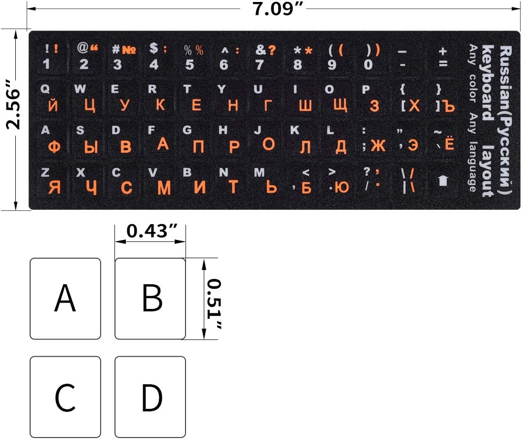 2PCS Russian Keyboard Stickers, Russian-English Keyboard Letters Replacement Sticker Orange Font with Black Background for PC Computer Laptop Notebook Desktop, Cyrillic Keyboard Alphabet Stickers