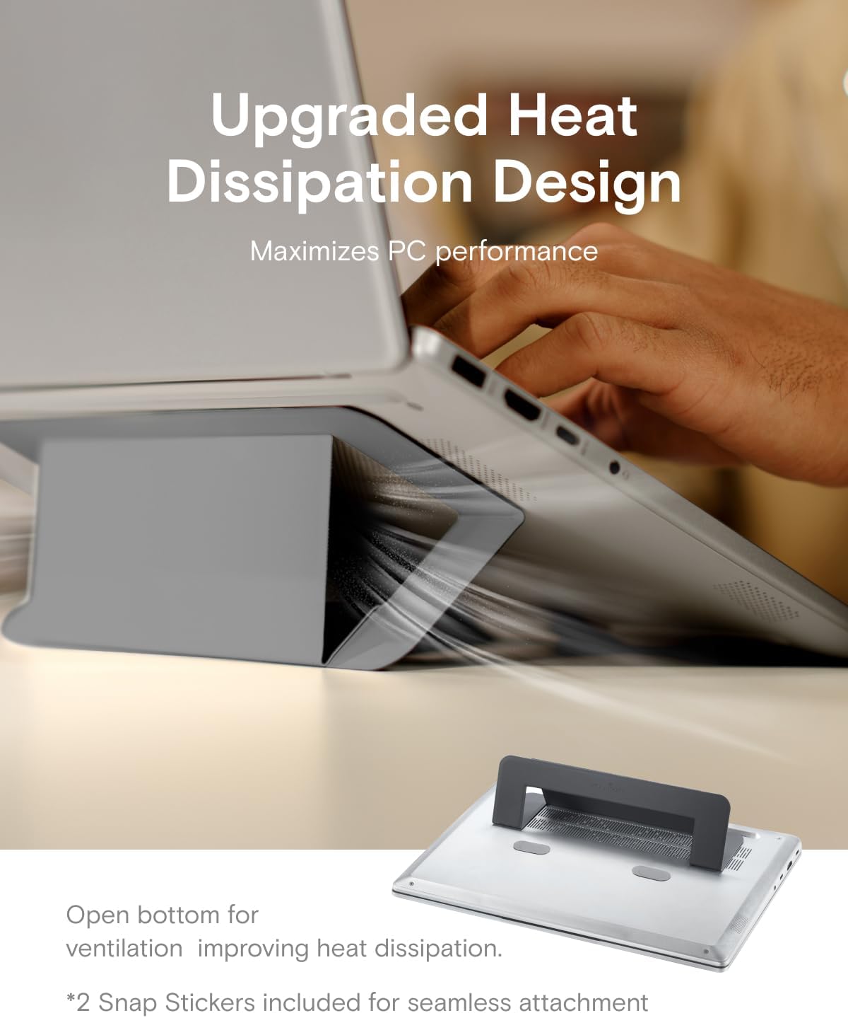 MOFT Laptop Stand for Desk, Adhesive Airflow Laptop Cooling Riser for Heat Dissipation with 2 Adjustable Viewing Angles, Foldable & Portable Computer Stand Compatible with Laptops 11"-16", Cool Grey