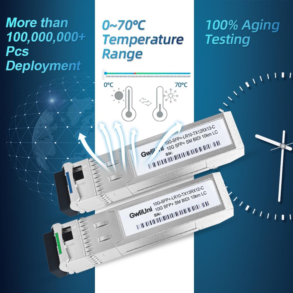 5 Pairs 10G BIDI SFP+ Single Mode Fiber Module Network Transceiver, LR SM 1270nm 1330nm 10km, Simplex LC Interface for Switch, Router, Firewall, Network Card, Server etc