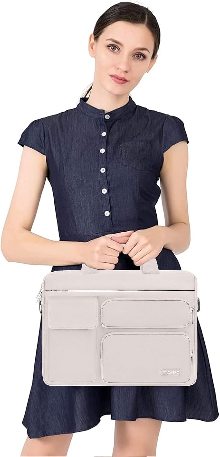 MOSISO Laptop Shoulder Bag, Computer Bag with 2 Raised&1 Flapover&1 Horizontal Pocket&Handle&Belt