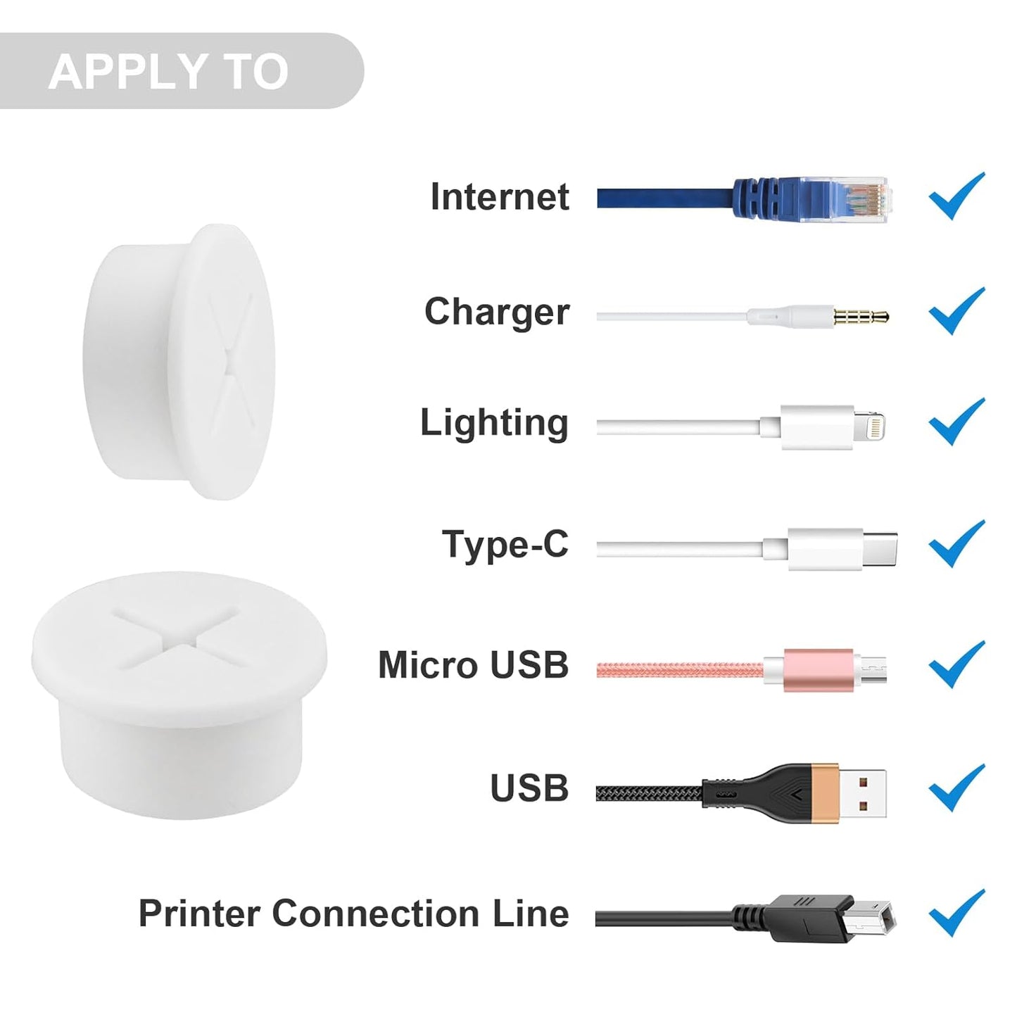 Desk Grommet,1 Inch Flexible Rubber Grommets, Silicone Cable Cord Grommet Wire Hole Cover for Desk, Table and Other Furnitures(12Pack)