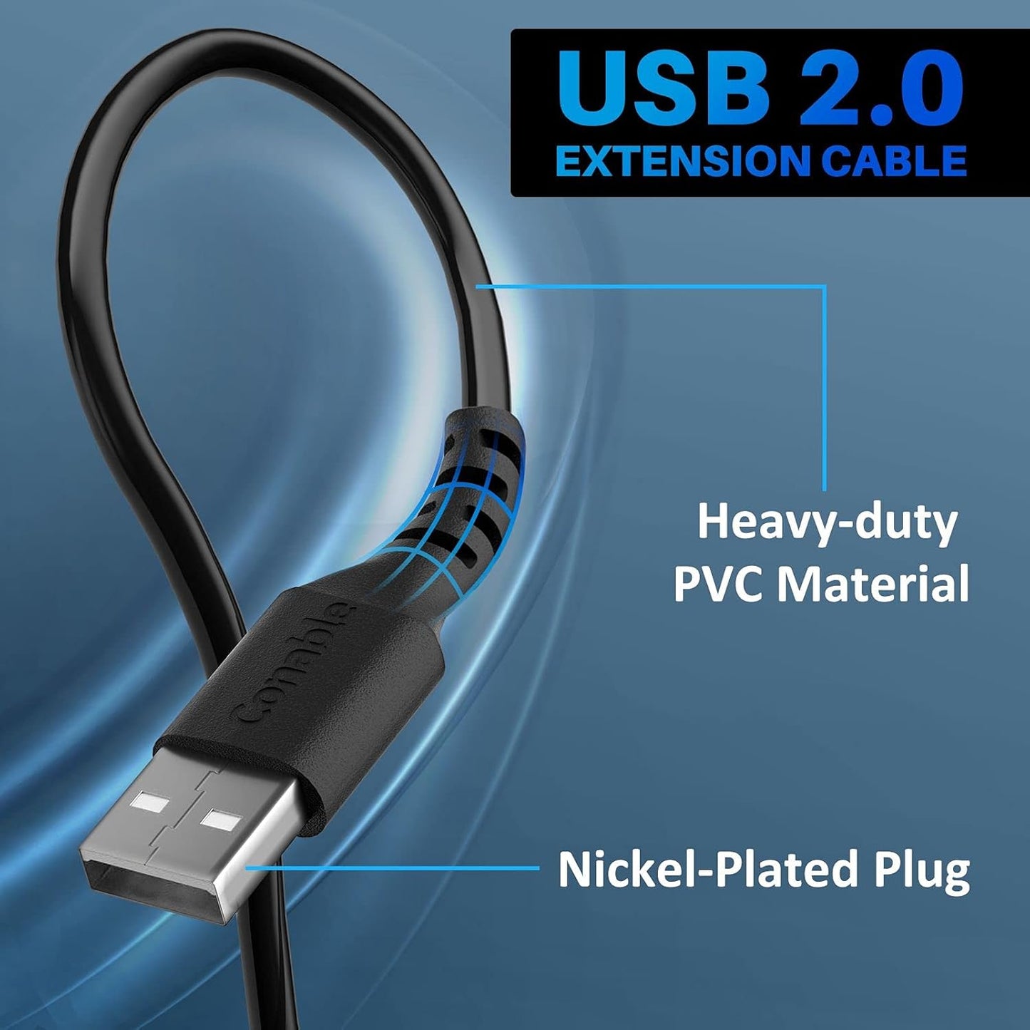 3 Pack USB Extension Cable 12 FT, USB 2.0 Type A Male to Female Extender Cord Adapter, Compatible with Printer, Keyboard, Mouse, Flash Drive, Hard Drive, Controller, Black Cable with 5 Cable Ties