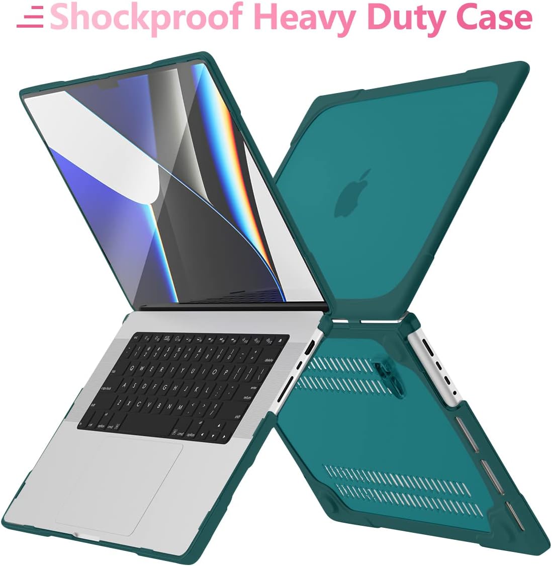 Batianda Compatible with New MacBook Pro 16 inch Case 2024 M4 Chip 2023 2021 Release with M3 M2 Pro Max, Heavy Duty Protective Plastic Hard Shell with Fold Kickstand & Keyboard Cover, Dark Cyan
