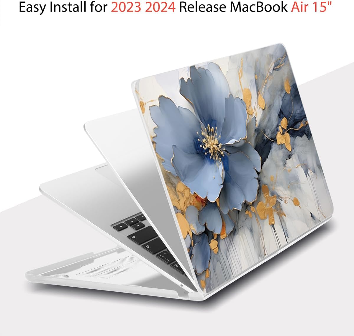 Teryeefi Compatible with A2941 M2/A3114 M3 MacBook Air 15 inch CaseRelease 2023 2024,Design Protective Slim Cover + Keyboard Cover + OTG Adapter for 15.3 inch MacBook Air Liquid Retina, Art Florals