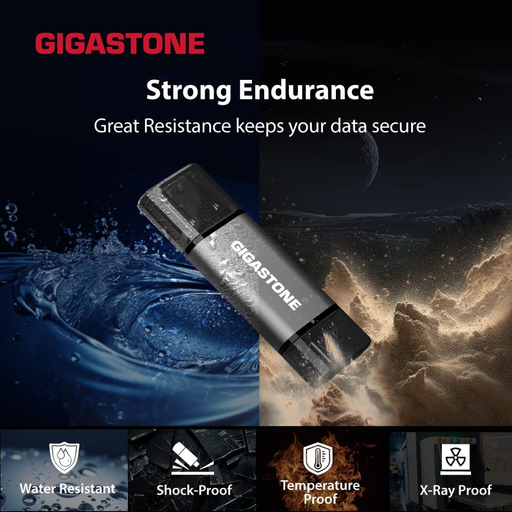 GIGASTONE 256GB Dual Flash Drive (2 Pack) Z40 USB 3.2 Gen 1, 2-in-1 Type-A & Type-C, 100MB/s Ultra Fast, Head Cap Design, Plug & Play for Smartphone/PC/Mac/TV/Car Audio, USB 2.0/3.0/3.1 Compatible