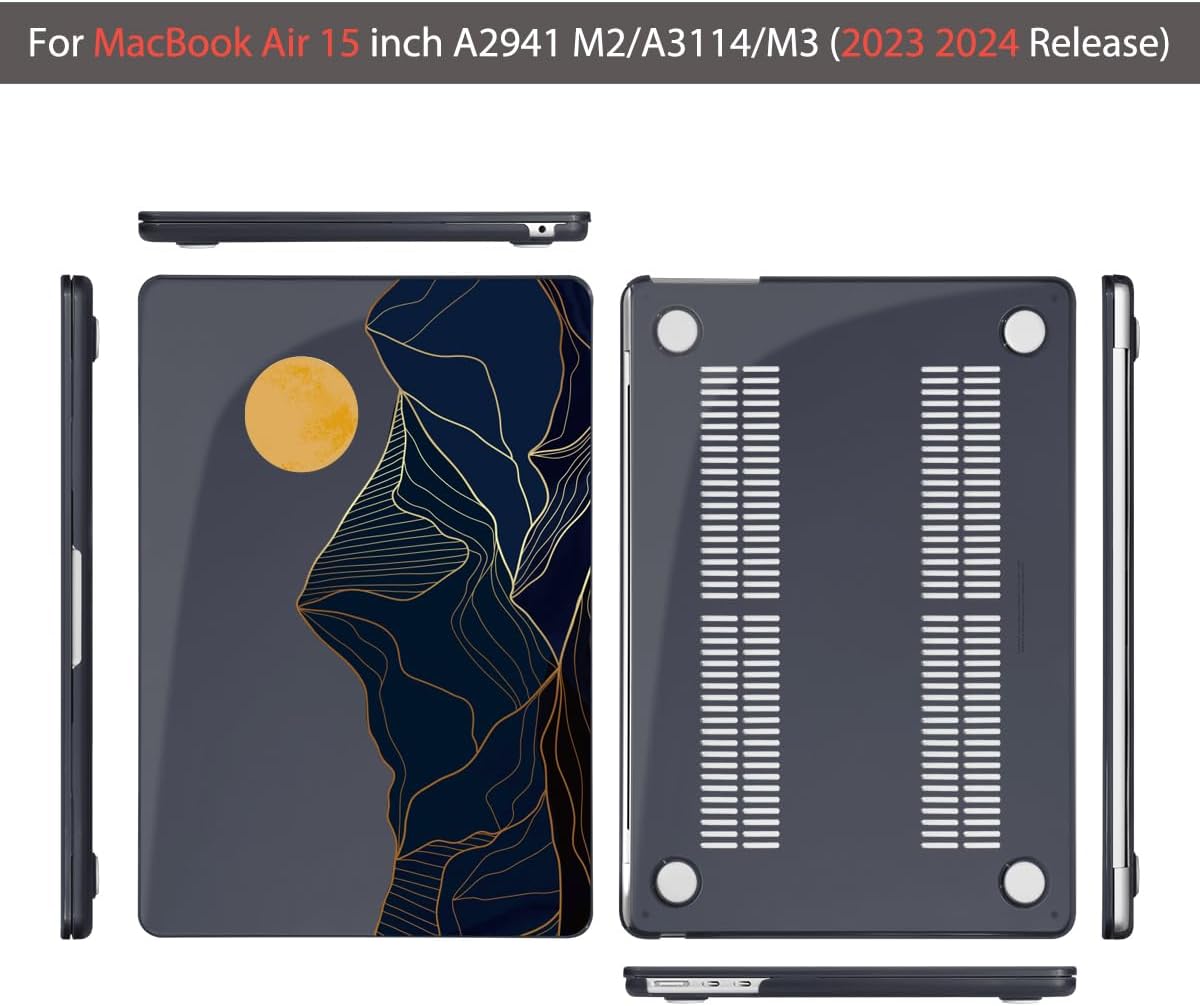 Teryeefi Compatible with MacBook Air 15 inch Case A2941 M2 A3114 M3 Release 2023 2024,Design Pattern Slim Cover + Keyboard Cover + OTG Adapter for 15.3 inch MacBook Air Liquid Retina, Mountain Line